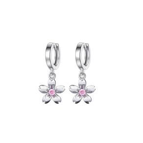 Brincos de prata 925, argolas de flores rosa, moda para mulheres