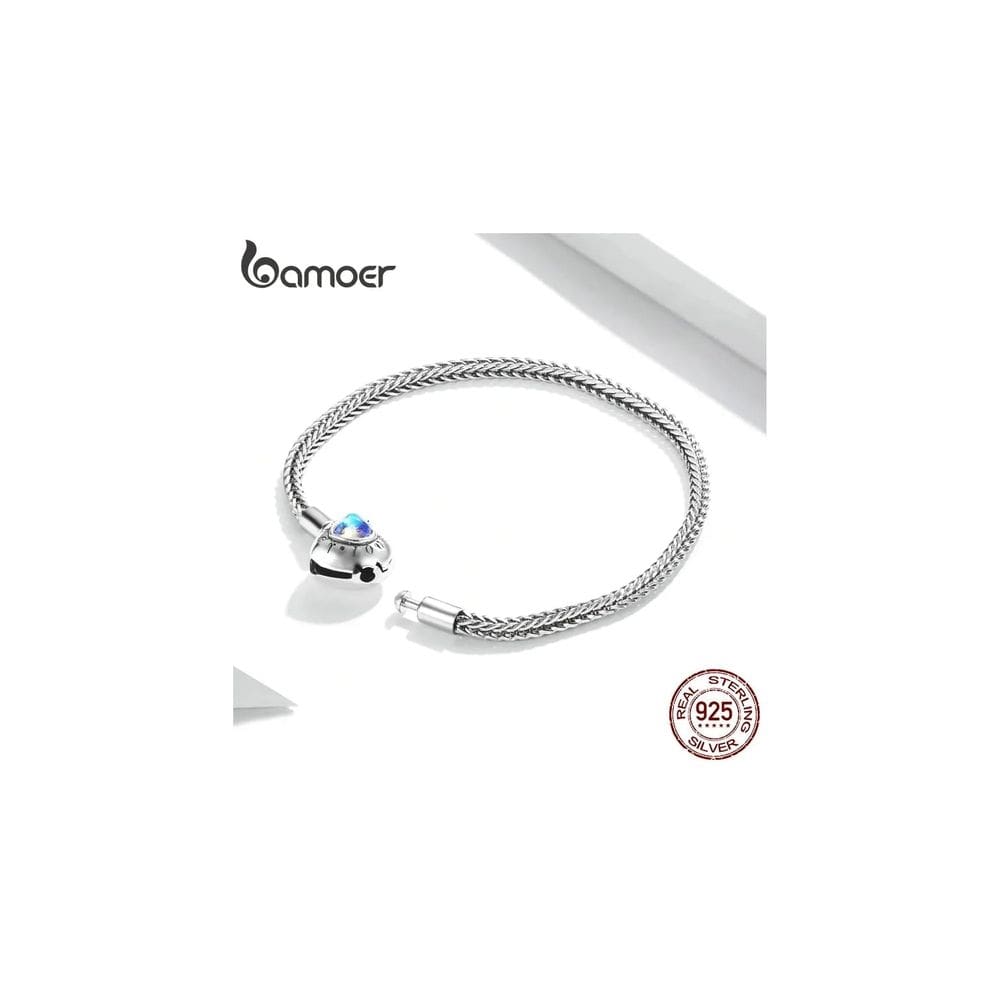 Pulseira de prata 925 com miçangas em forma de coração para mulheres