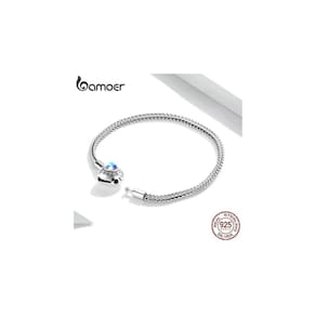 Pulseira de prata 925 com miçangas em forma de coração para mulheres