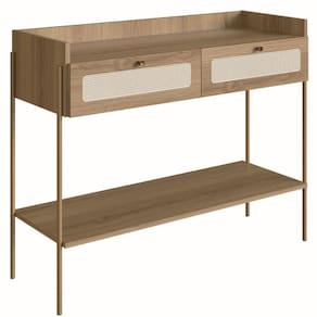 Aparador Oslo Artesano 103 Cm (Largura) Mdp Mel Palha Natural Duas Gavetas Base Metal