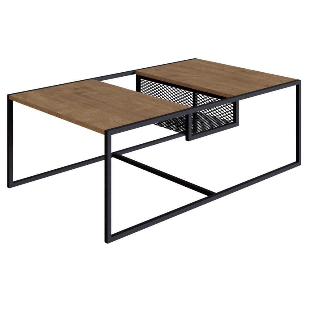 Mesa De Centro Industrial York Artesano Retangular 100 Cm (Largura) Em Mdp Vermont Aço Preto