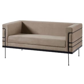 Sofá 2 Lugares Le Corbusier Daf Móveis 136 Cm Em Madeira Eucalipto Espuma D28 Veludo Fendi Base Aço