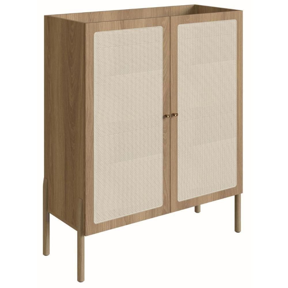 Cristaleira Bar Armário Alto Oslo Artesano 93 Cm (Largura) Mdp Mel Palha Natural Base Madeira