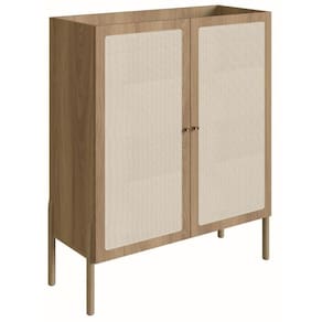 Cristaleira Bar Armário Alto Oslo Artesano 93 Cm (Largura) Mdp Mel Palha Natural Base Madeira