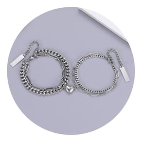 Pulseira dupla para casais com ímã de coração de titânio