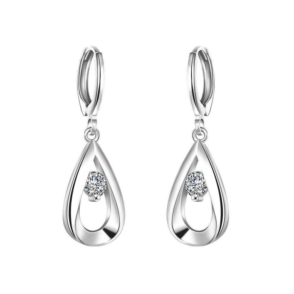 Brincos em prata 925 Zircon Hoops Water Drop para mulheres