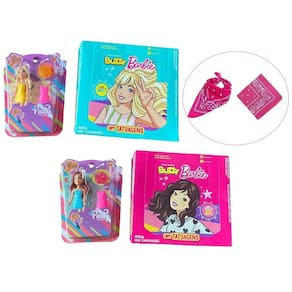 Kit 2 bonecas patty, lenço rosa+ 2 caixas com 100 un chiclete