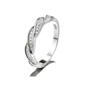 Anel de prata 925 para mulheres com zircões, design moderno e elegante