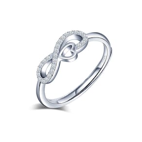 Anel de prata 925, infinito, ajustável, elegante, joias femininas
