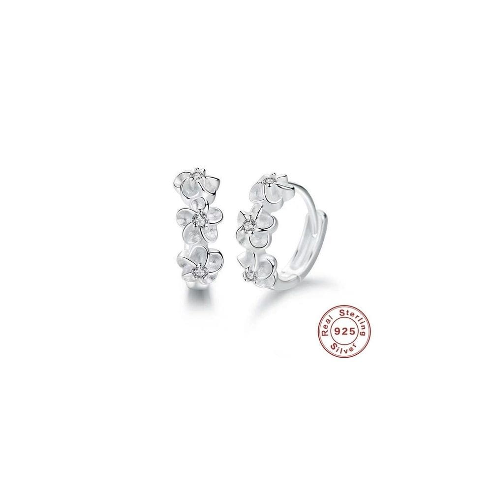 Brincos de prata 925 Flower Hoops, moda feminina