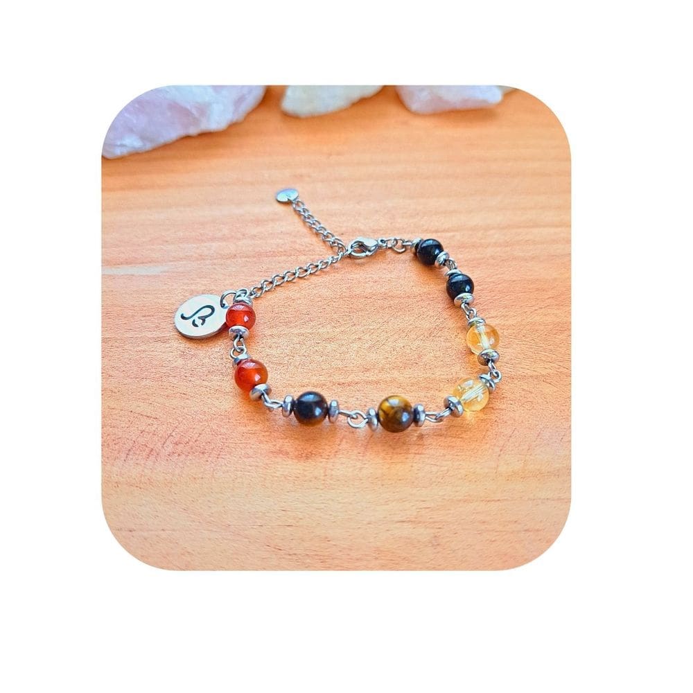 Pulseira Leo Signo com Olho de Tigre, Citrino, Cornalina e Only