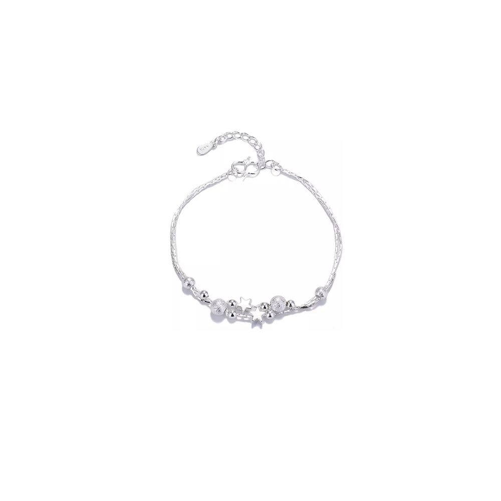 Pulseira de prata Bella ajustável com miçangas finas