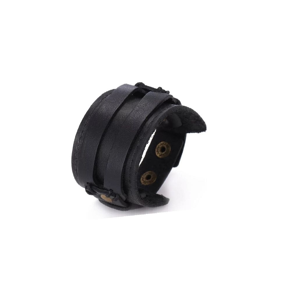 Pulseira masculina preta de couro liso, pulseira ecológica