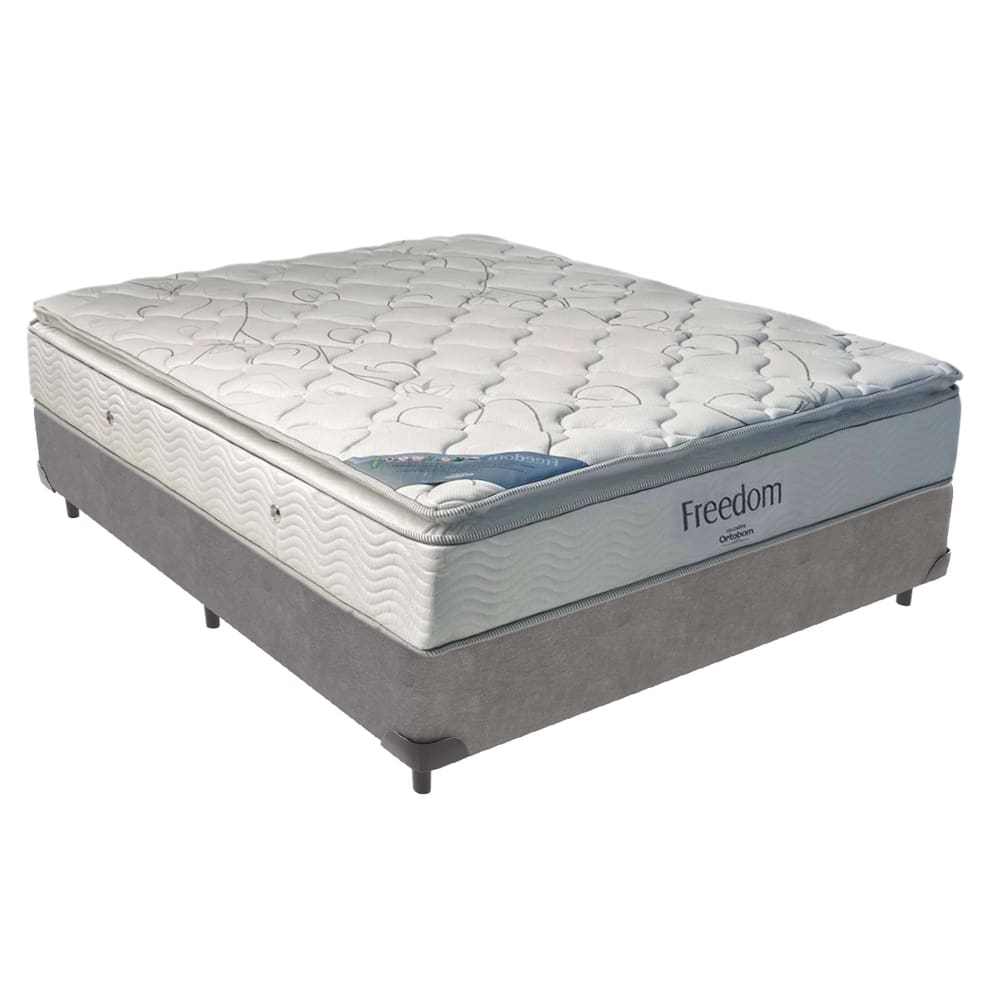 Freedom Casal Ortobom Viscoelástico D33 Box Cinza de Madeira