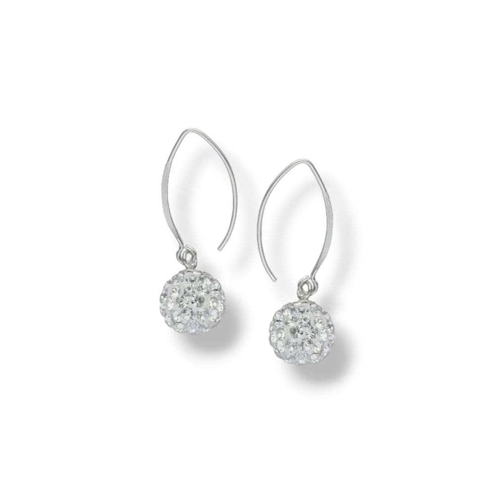 Brincos: argolas de prata com pingente de strass branco
