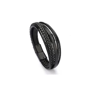 Pulseira de couro ecológico com fecho magnético moderno e elegante preto