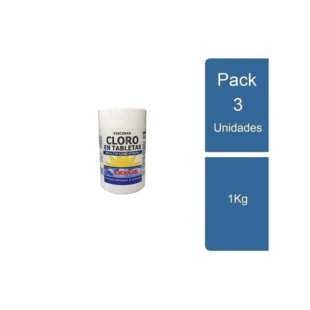 Pacote de cloro 3 de ação tripla de 1 kg para piscina Dideval