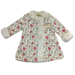 Casaco sobretudo infantil fem Petit Cherie cru/floral