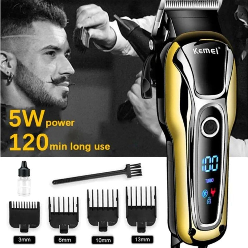 Maquina cortar cabelo sem fio turbo profissional kemei