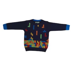 Blusa lã infantil masc Vira Mexe marinho tetris