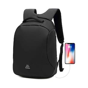 Mochila anti-roubo para notebook preta com porta de carregamento USB