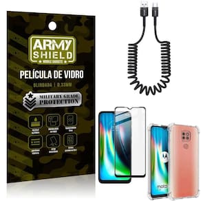 Cabo espiral moto g9 play+capinha anti impacto+película 3d