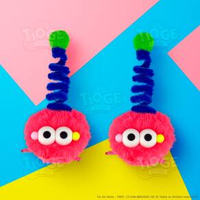 Kit 2 Monstrinhos Bolinha de Pelúcia Antena Espiral Presilha Cabelo Maluco Bichinho Olho Grande Engraçado Vermelho Azul