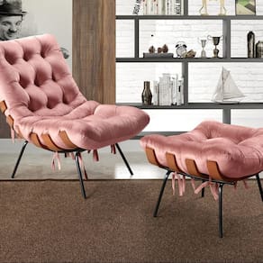 Poltrona Costela com Puff Base Fixa para Sala, Quarto Rose
