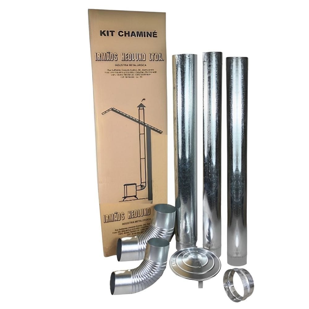 Kit Chaminé Com 3 Canos Curva Chapéu 115mm Em Aço Galvanizado Casa Fogão a Lenha Lareira - N°2 AMZ