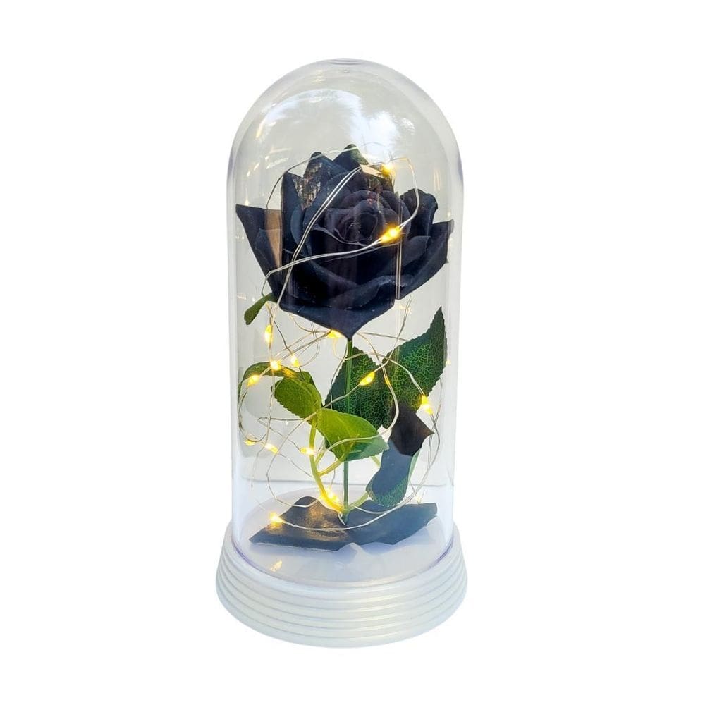 Luminária a rosa encantada preta 20 cm base pérola quente