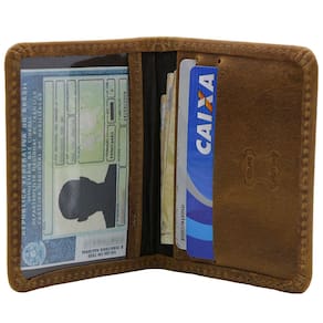 Carteira Masculina Slim Pequena Porta Cartão de Crédito Porta CNH Em Couro Legítimo Marrom Claro