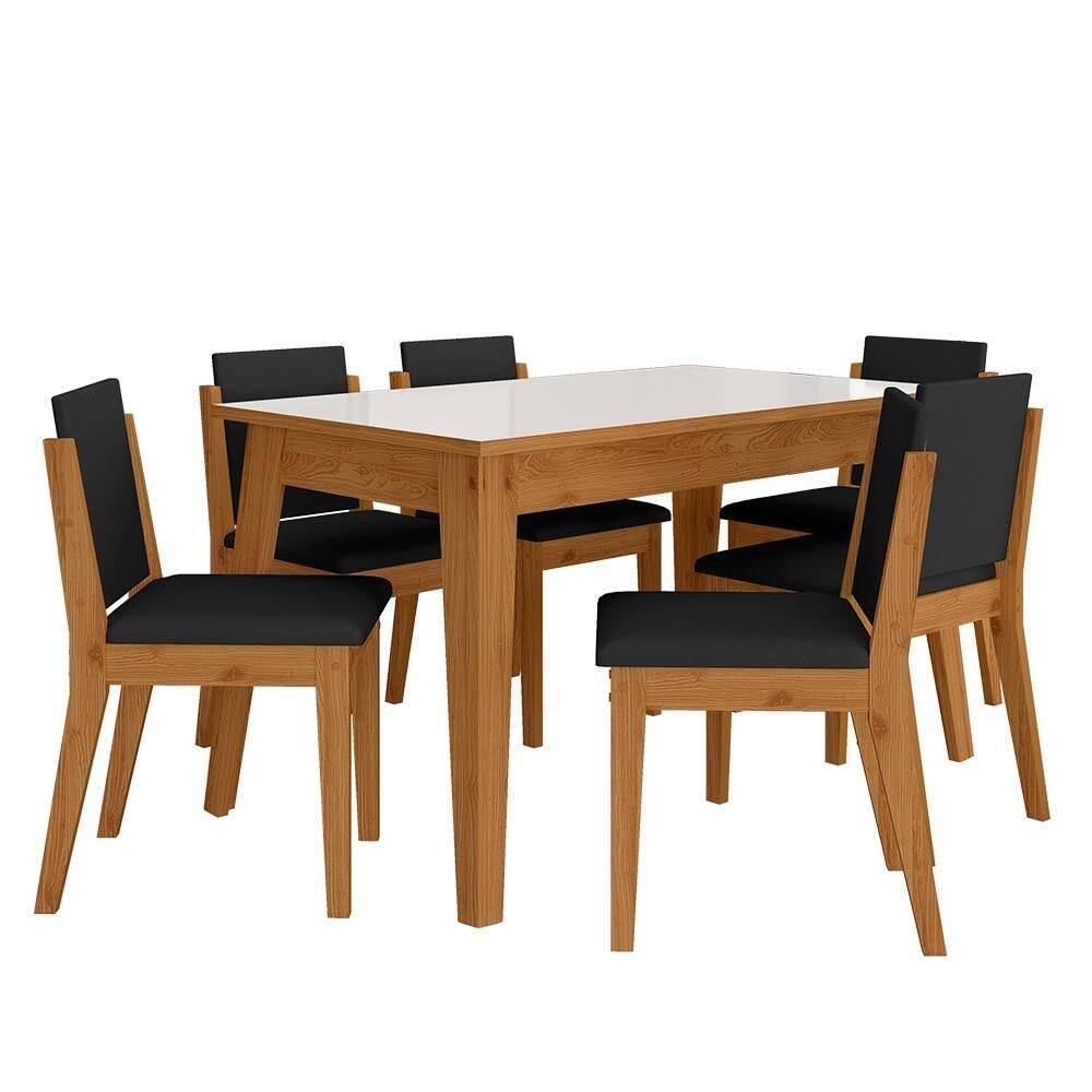 Mesa 1,36 Com 6 Cadeiras Libéria Cinamo/off White/preto - M. Arapongas