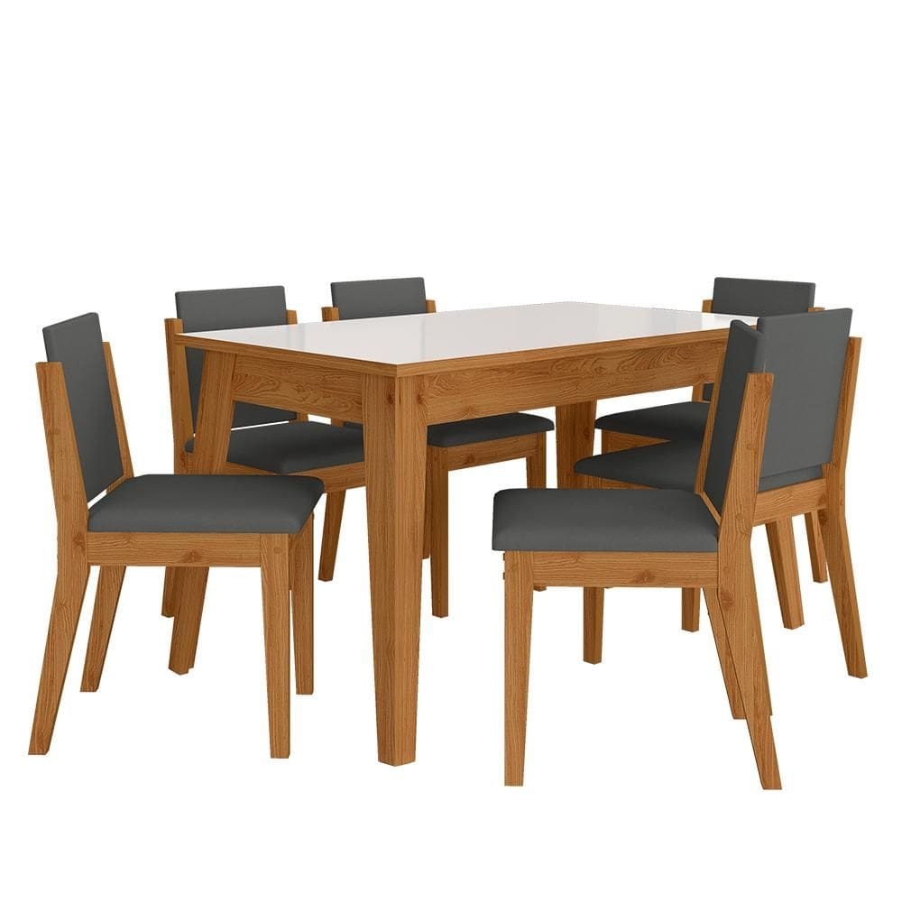 Mesa 1,36 Com 6 Cadeiras Libéria Cinamo/off White/cinza - M. Arapongas