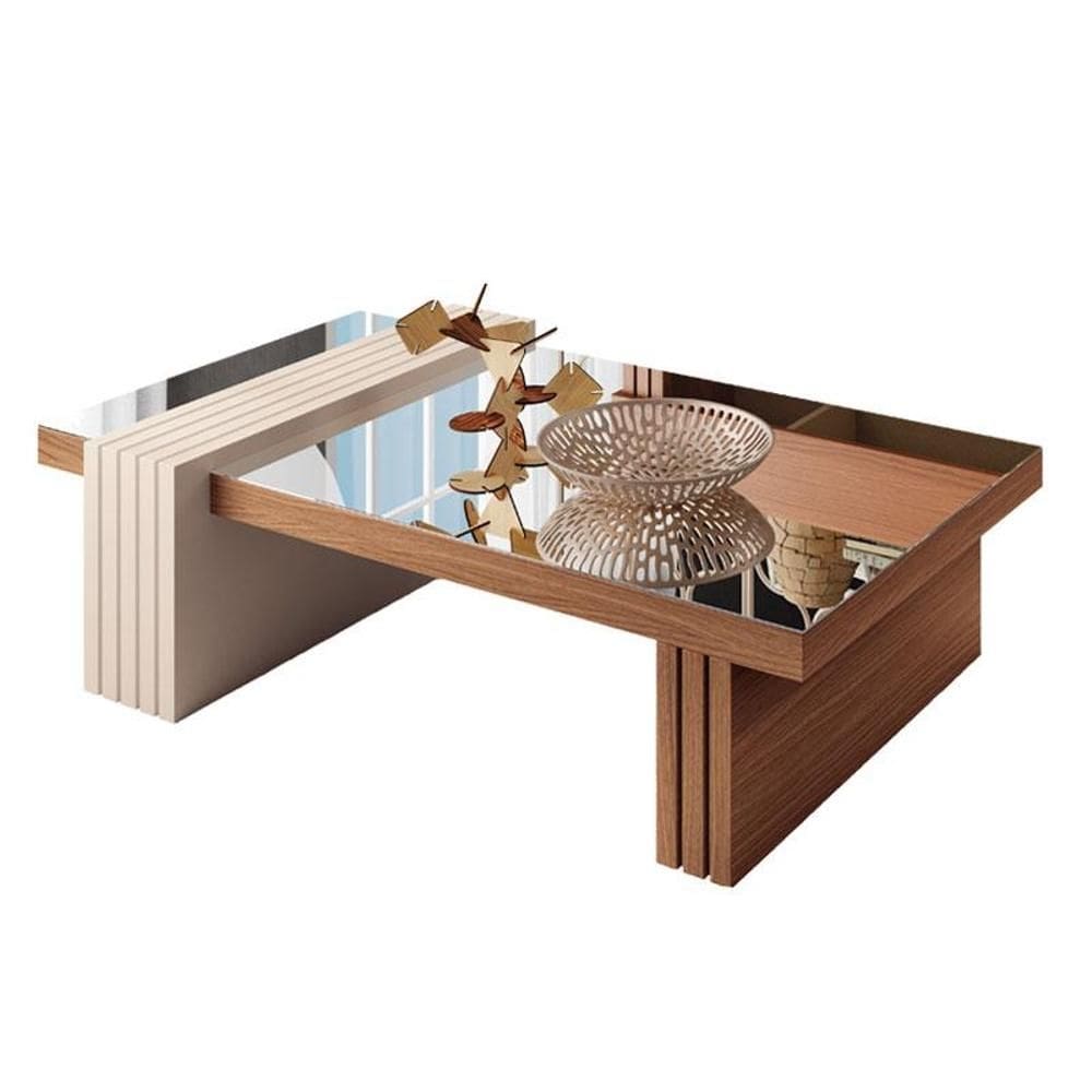 Mesa de Centro Luna Nature Off White com Espelho - HB Móveis
