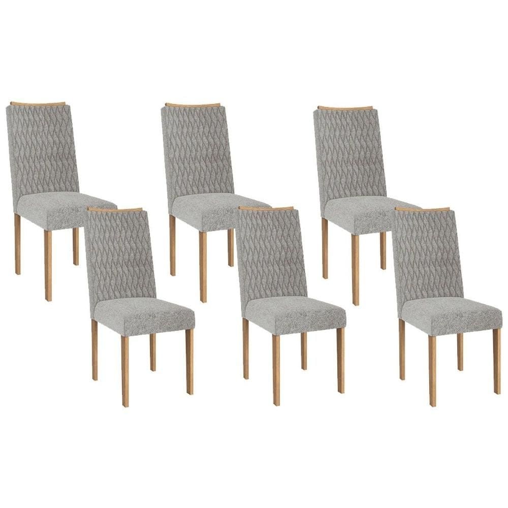 Cadeira Sala de Jantar 2CAD157EA Kit 6 Un Eucalipto/Linho Cinza A056 - Kappesberg