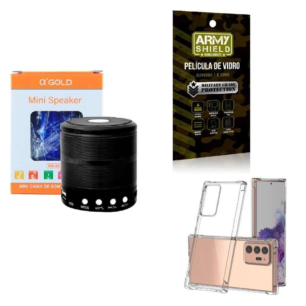 Kit caixa de som + capinha samsug note20 ultra + película 3d