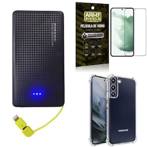Capa samsung s22 plus + carregador portátil 5k + película 3d