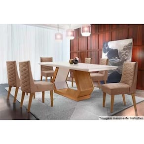 Sala de Jantar Completa Alvorada c/ Tampo Madeirado c/ Vidro 180x90cm e 6 Cadeiras Dafne Imbuia/Chocolate Capuccino - Rufato