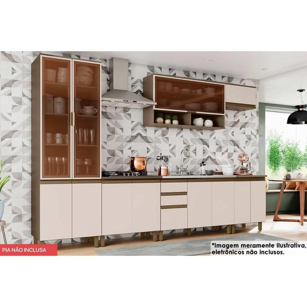 Cozinha Completa Connect 8 Peças (2 Armários + 1 Paneleiro + 3 Balcões + 2 Tampos) C6P16 Duna/Cristal - Henn
