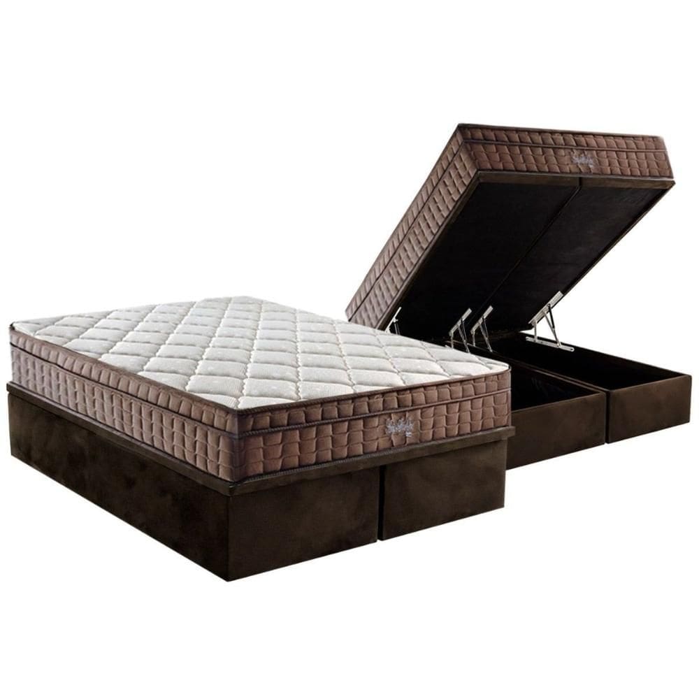 Cama Box Baú Queen: Colchão Anatômico Anjos D28 / AG65 Anjos Star+ Base CRC Suede Brown(158x198)