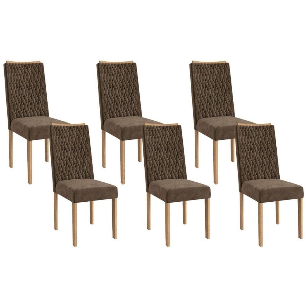 Cadeira Sala de Jantar 2CAD157EA Kit 6 Un Eucalipto/Veludo Marrom A033 - Kappesberg