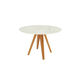 Mesa de Sala Jantar Duna Madeira Maciça + Tampo Madeirado c/ Vidro 120x120cm Carvalho/Off White - Kappesberg