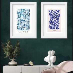 Kit 2 Quadros Mar E Coral Azul - 60X48Cm