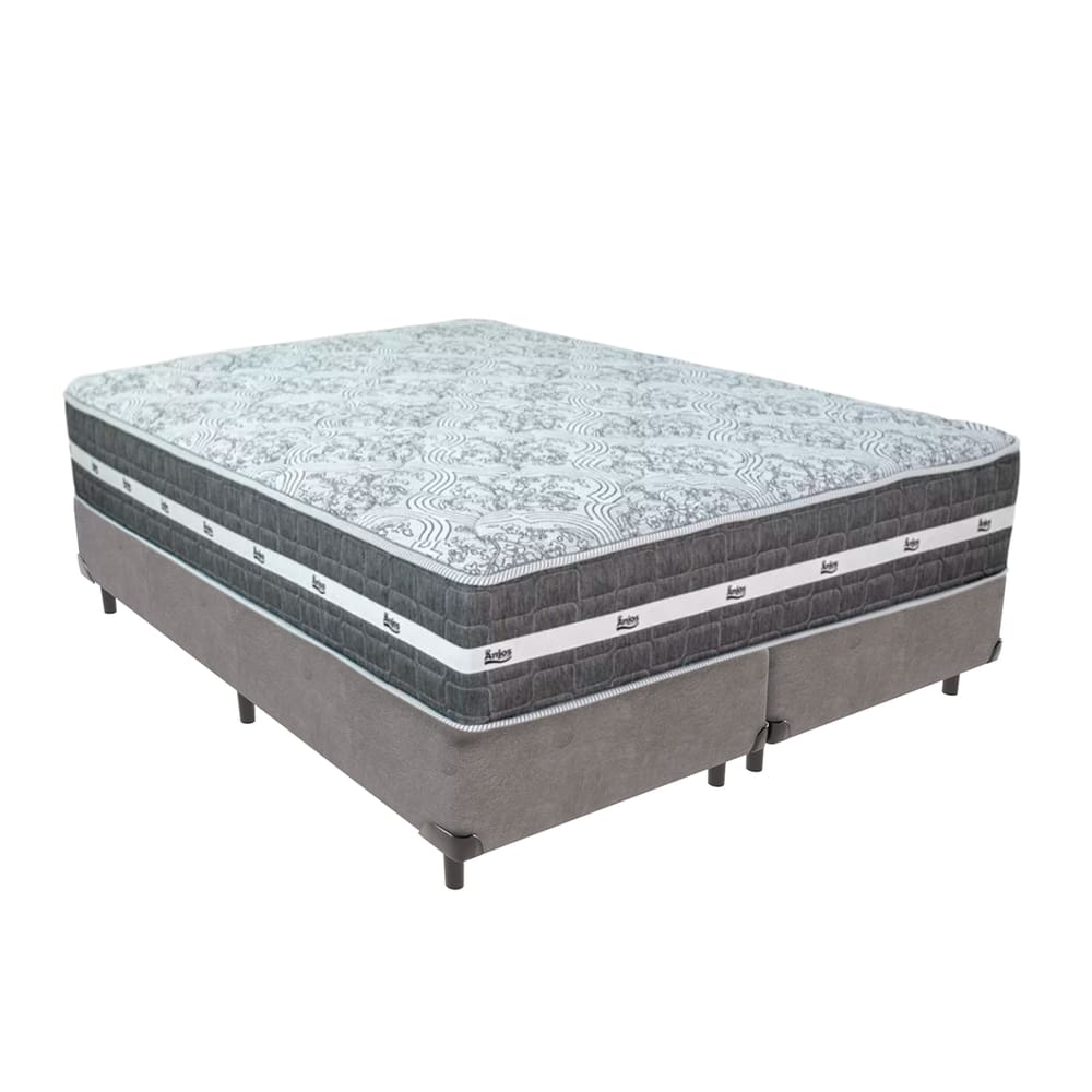 Cama Box Cinza e Colchão King Black Grafit Anjos