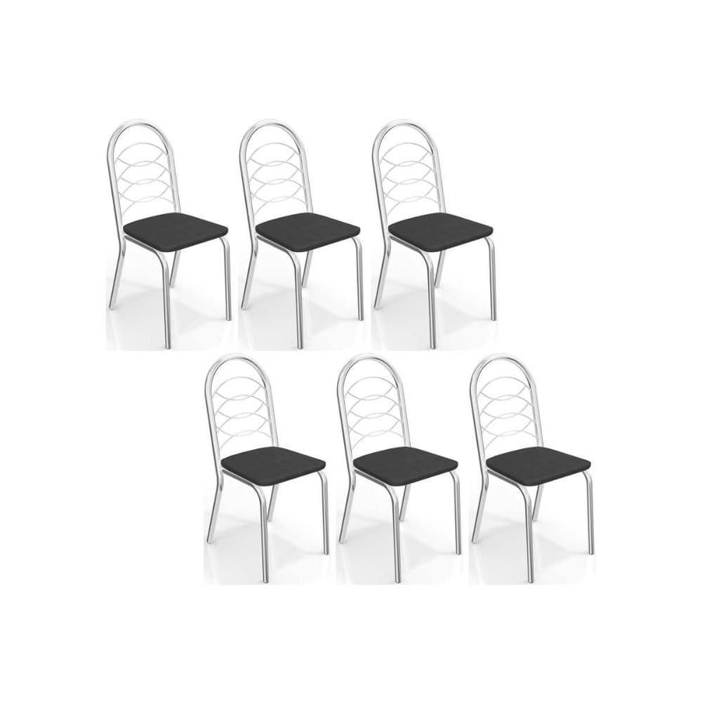 Cadeiras de Cozinha Holanda C009 Kit 6 Un Cromada - Assento Preto 110 - Kappesberg