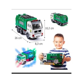Caminhão de coleta de lixo de brinquedo com luzes e efeitos sonoros 4D