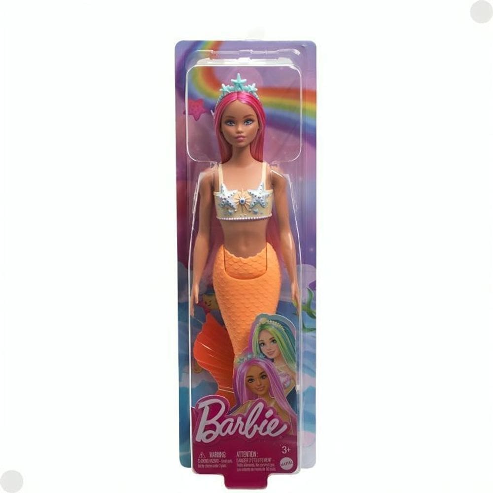 Boneca barbie sereia cauda laranja cabelo rosa hrr02 mattel