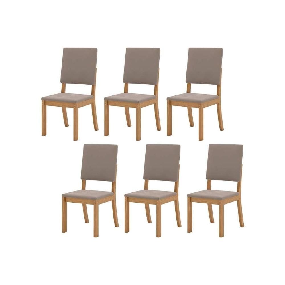 Cadeira Sala de Jantar Milla Kit 6 Un Nature/Veludo Light Marrom Amêndoa - Henn