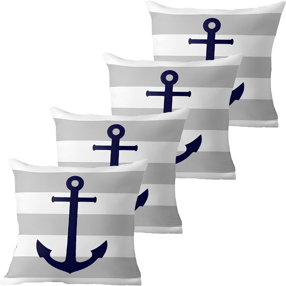 Kit 4 Capas De Almofadas Âncora Azul Navegação Marítima