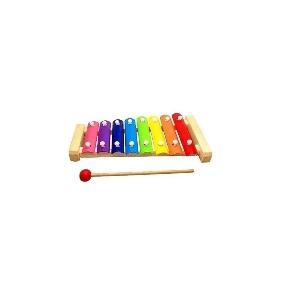 Brinquedo musical educacional didático de madeira com xilofone de 8 notas